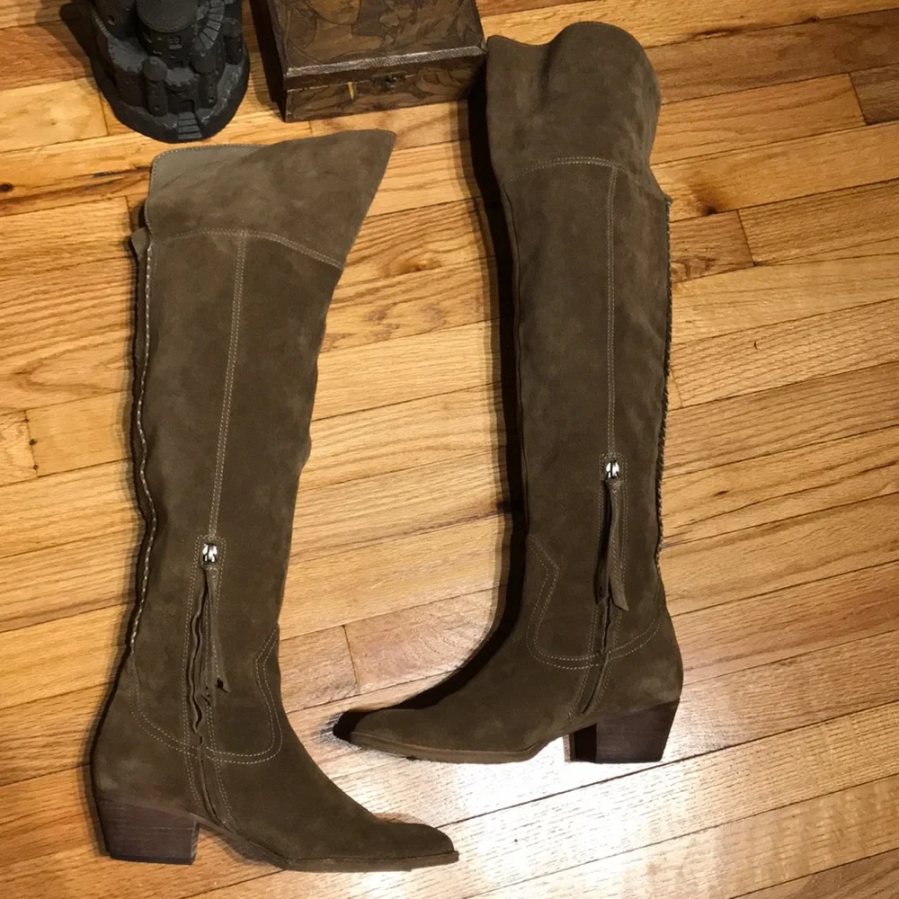 Dolce Vita Cowgirl Western Point Toe Slip On Riding Casual 9 over knee tall tan